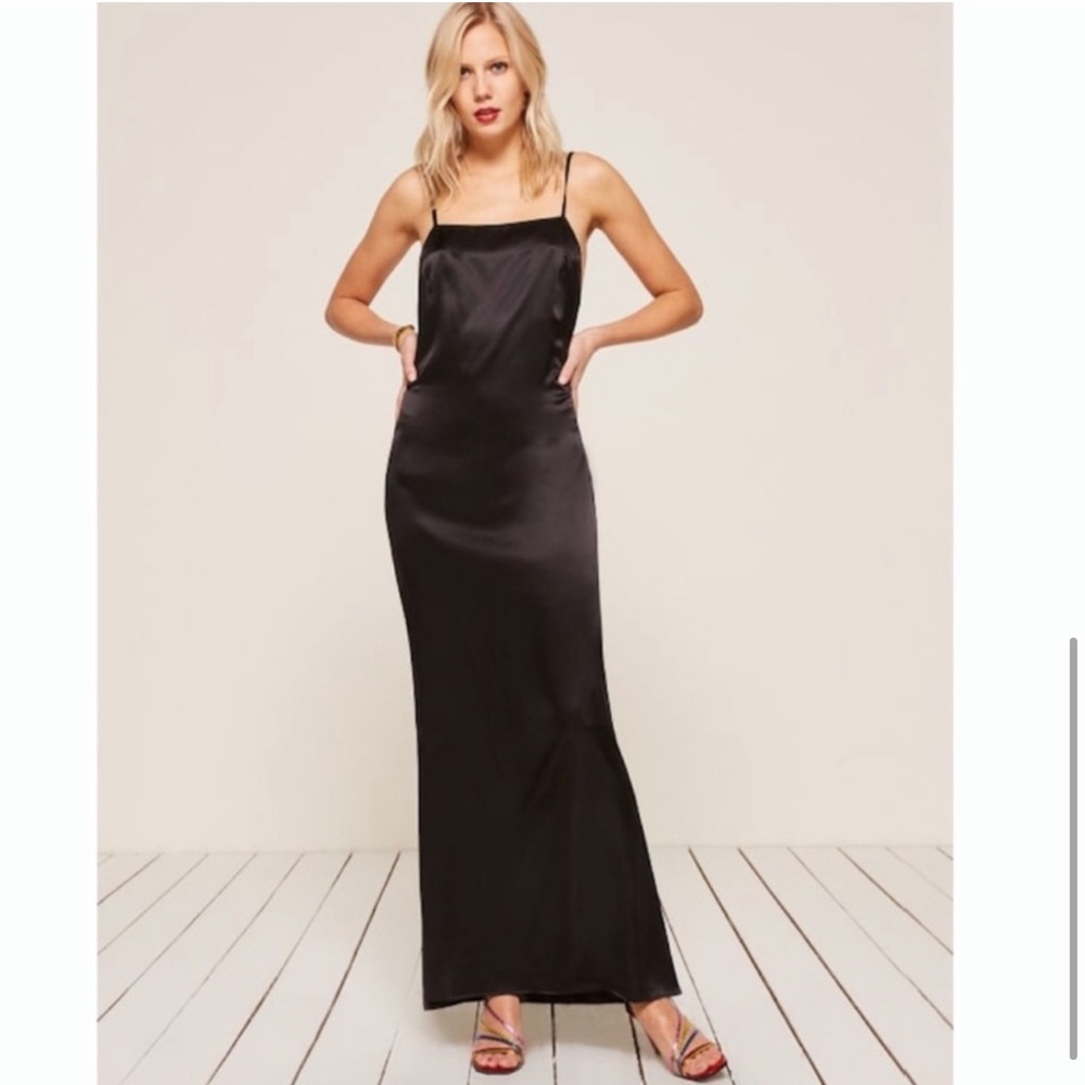 Reformation Black silk slip dress Bias Cut Open Back "Rosie" Gown Cocktail Maxi - Picture 4 of 13